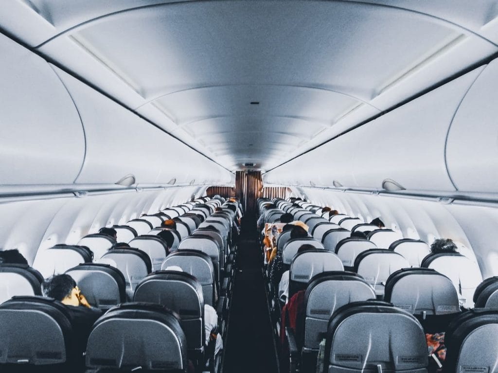 Walking down the aisle of a flight