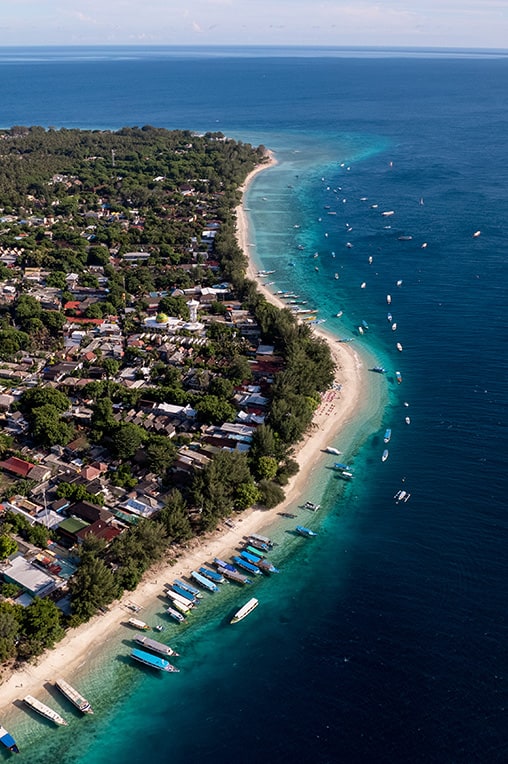 An aerial shot of Bali.