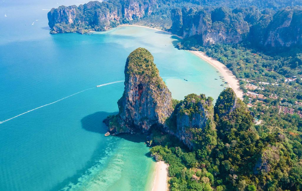 Aerial shot of a bay in Thailand